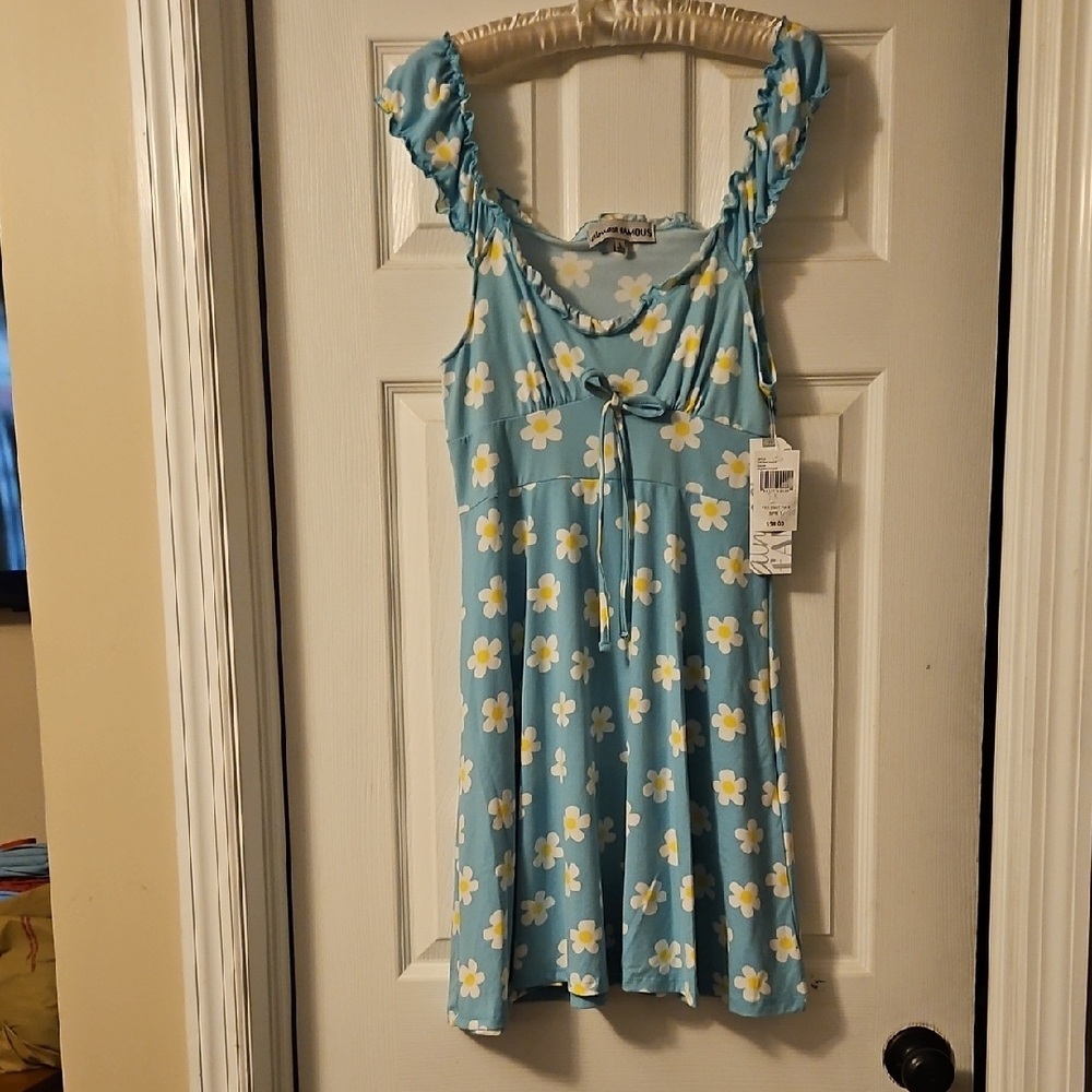 Blue Floral Dress with Ruffled Straps